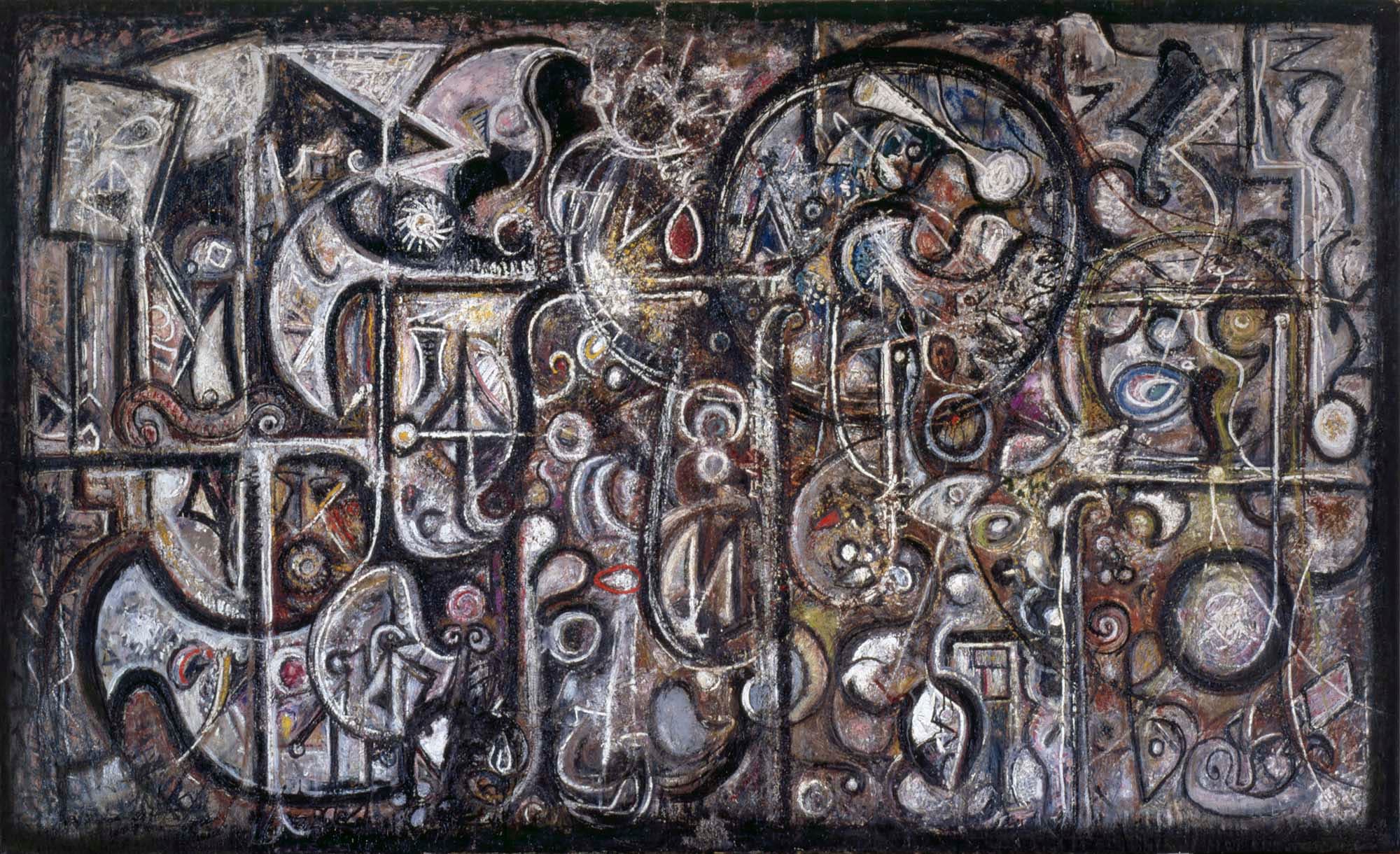 Symphony Number 1, The Transcendental, 1941–42, Oil on canvas, 86 x 140 1/2 in. (218.4 x 356.9 cm)
The Metropolitan Museum of Art, New York, Purchase, Lila Acheson Wallace Gift (1996.367)
 – The Richard Pousette-Dart Foundation