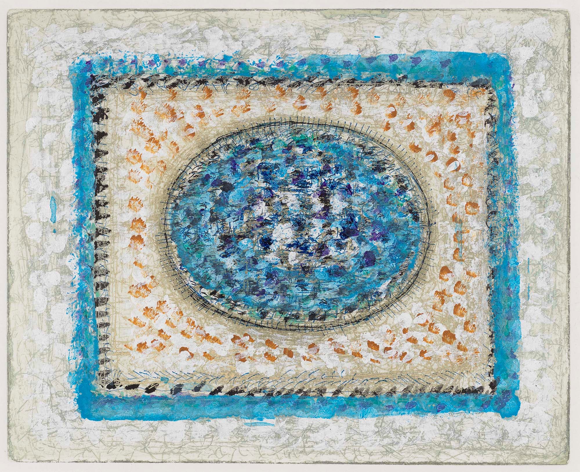 Blue Sonata
1980
Etching with acrylic
Plate: 8 x 9 7/8 in. (20.3 x 25.1 cm)
Sheet: 13 5/8 x 16 5/8 in. (34.6 x 42.2 cm)
 – The Richard Pousette-Dart Foundation