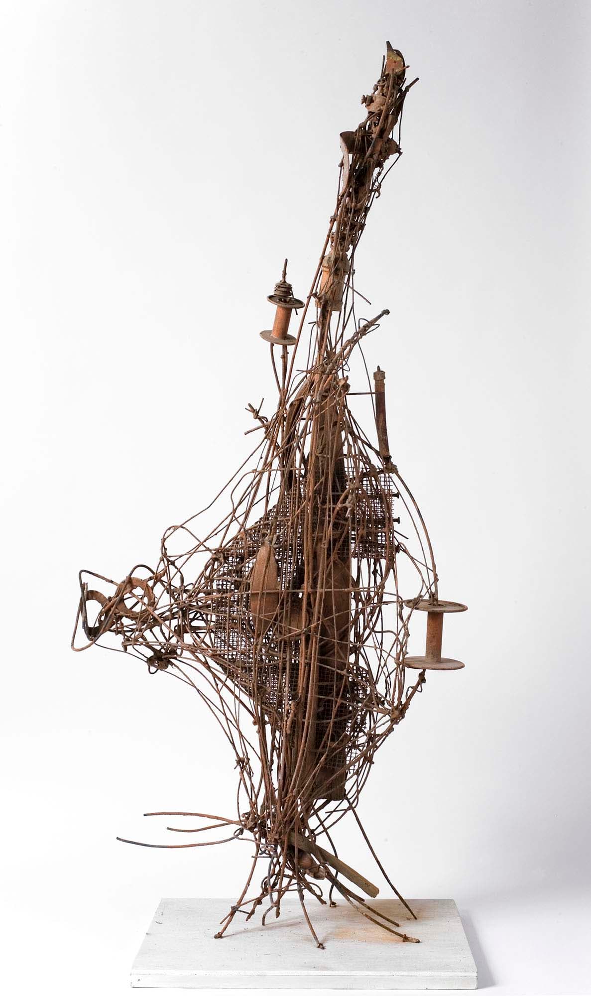 Arc of the Bird (Wire Sculpture #6), 1950, Steel wire and found objects, painted orange, 49 x 23 x 14 in. (124.5 x 58.4 x 35.6 cm)
 – The Richard Pousette-Dart Foundation
