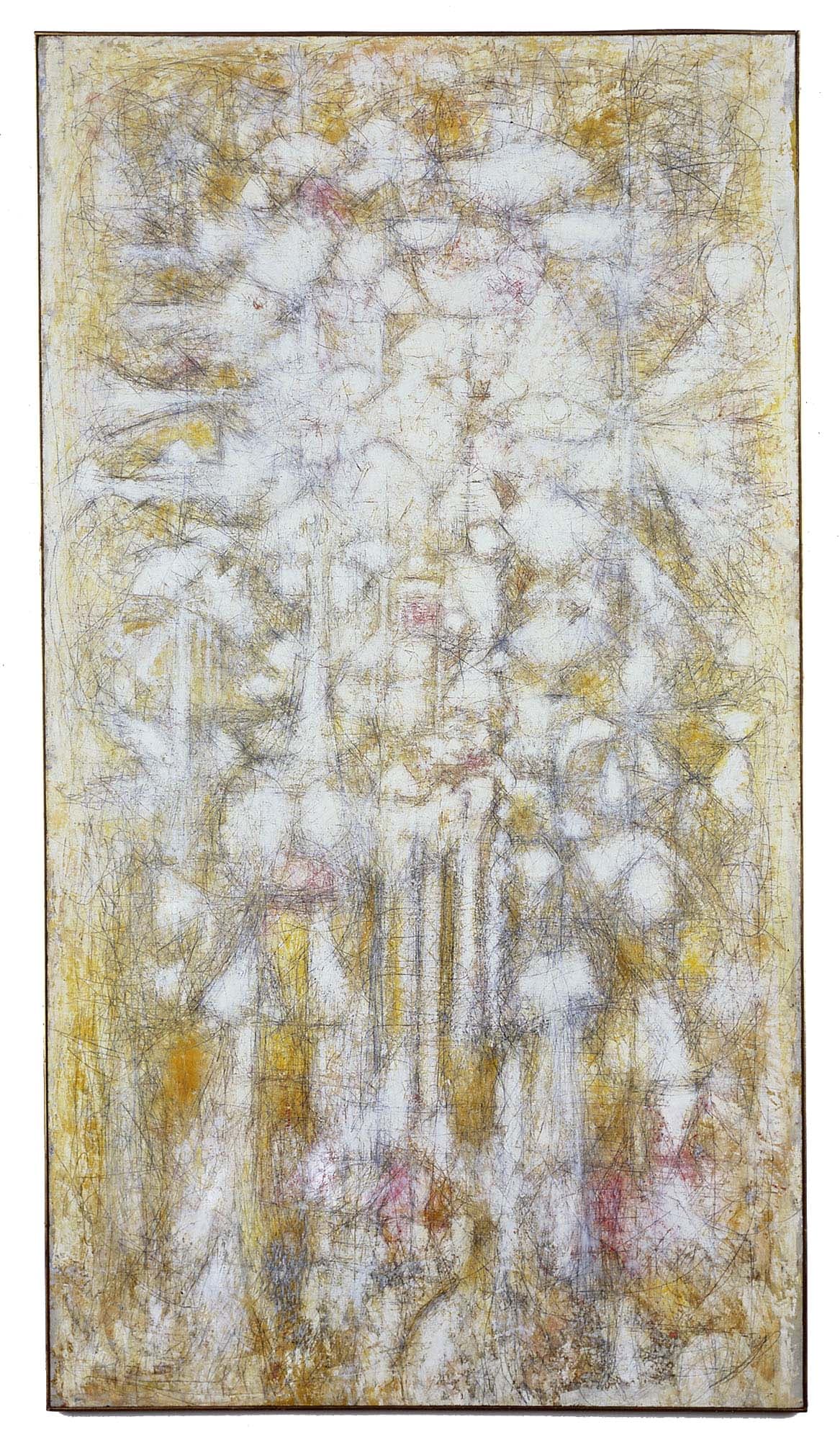 Golden Dawn, 1952
Oil and graphite on linen, 93 1/2 x 51 1/2 in. (237.5 x 130.8 cm)
North Carolina Museum of Art, Raleigh, N.C., Bequest of Fannie and Alan Leslie (2006.21.16)
 – The Richard Pousette-Dart Foundation