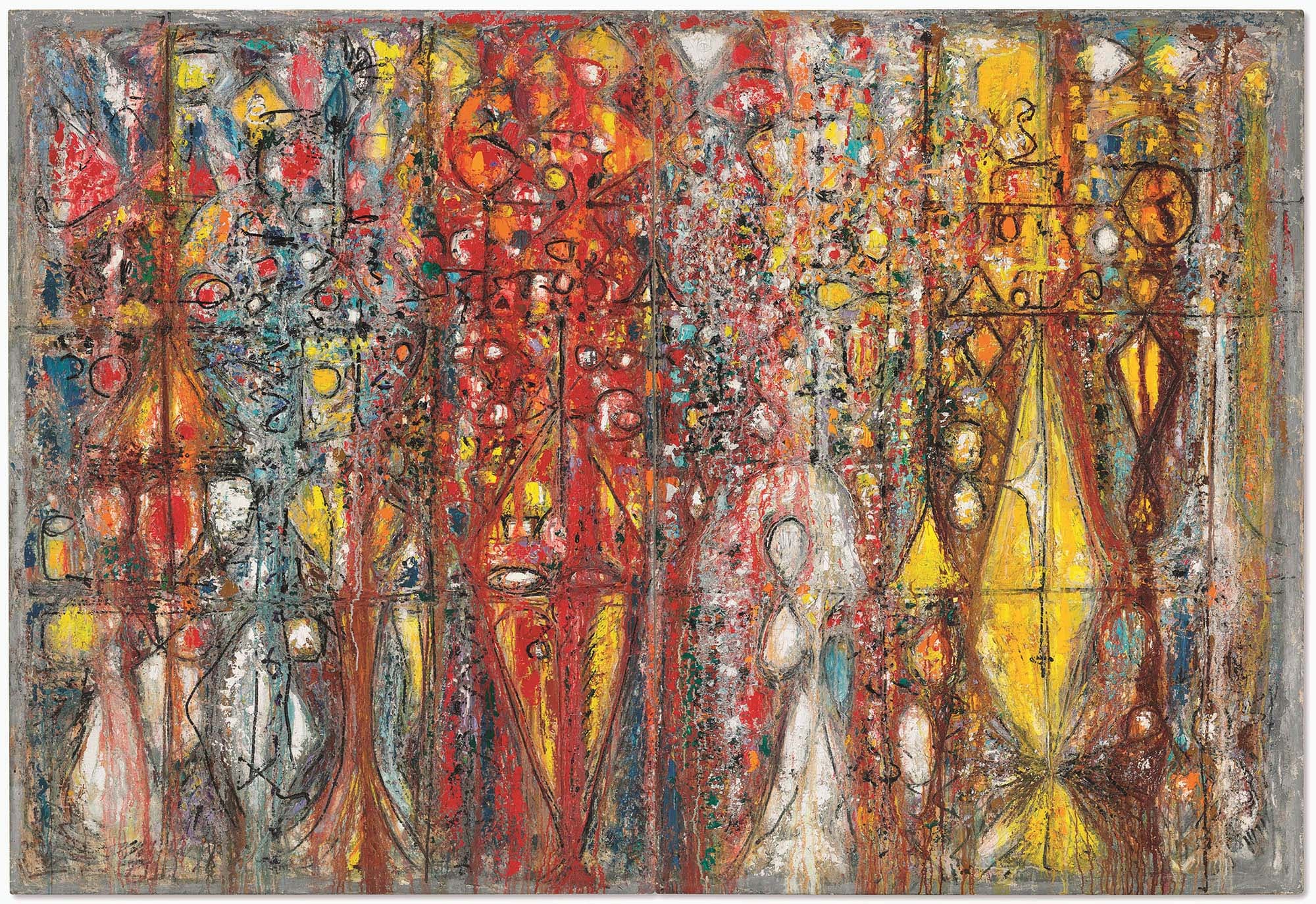 Blood Wedding, 1958, Oil on linen, 72 x 112 in. (182.9 x 284.5 cm) Diptych

 – The Richard Pousette-Dart Foundation