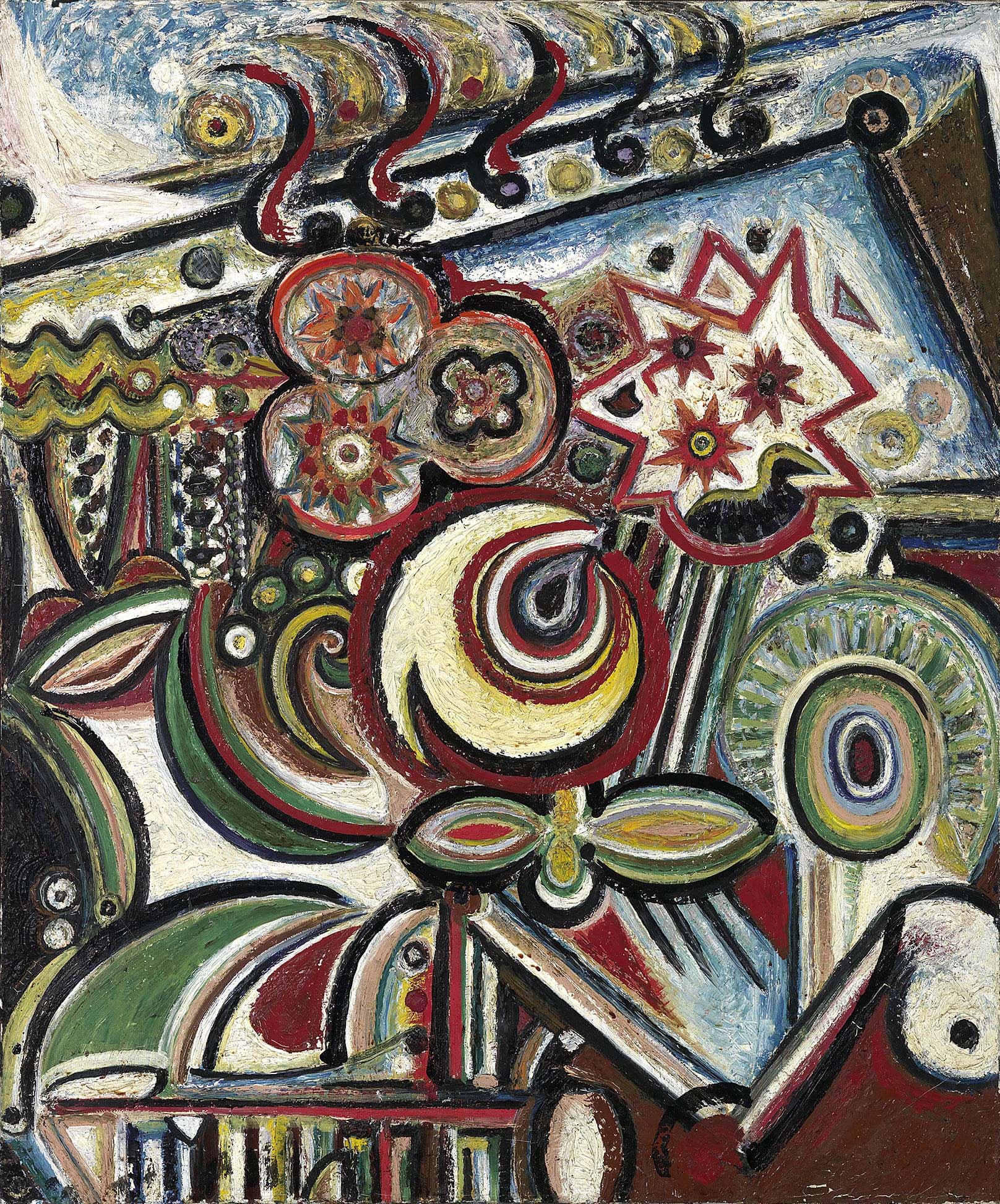 Play of Fire, 1944, Oil on canvas, 36 1/4 x 30 in. (92.1 x 76.2 cm)
Smith College Museum of Art, Northampton, MA, Gift of Jonathan Marshall (1955:17)
 – The Richard Pousette-Dart Foundation