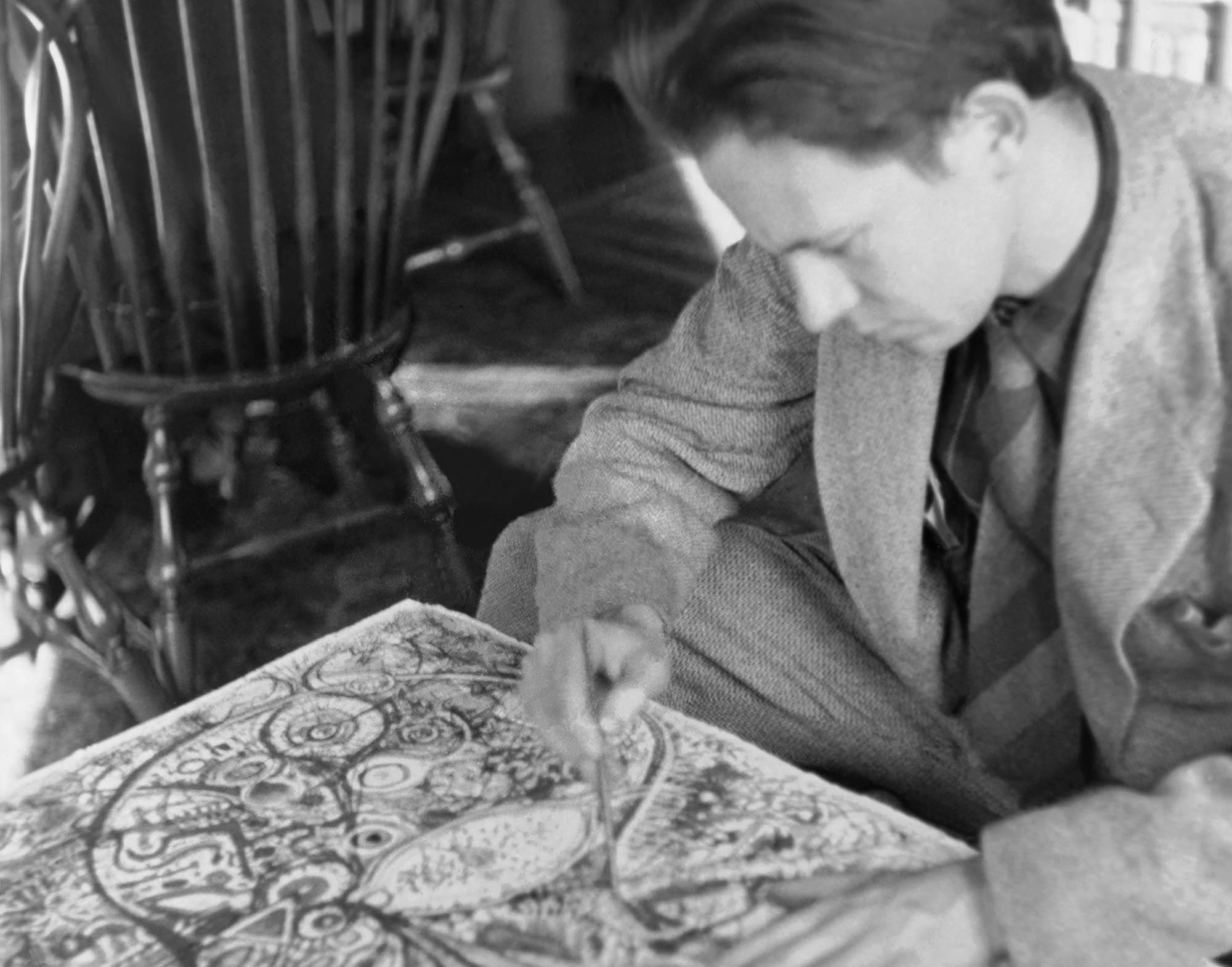 Richard Pousette-Dart working on the watercolor _[Sea World](https://pousette-dartfoundation.org/works/sea-world/)_, c. 1942-43, Photograph by Maggie Meredith
 – The Richard Pousette-Dart Foundation