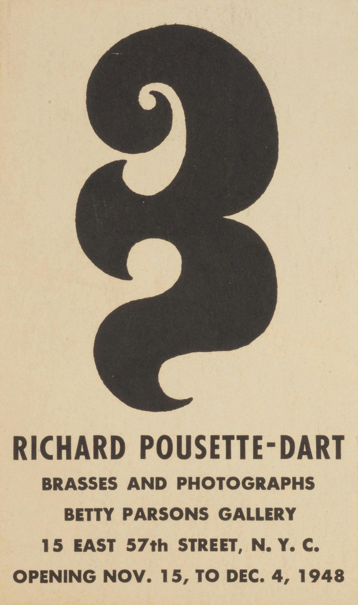Exhibition announcement, Brasses and Photographs, Betty Parsons Gallery, New York, NY, 1948. – The Richard Pousette-Dart Foundation