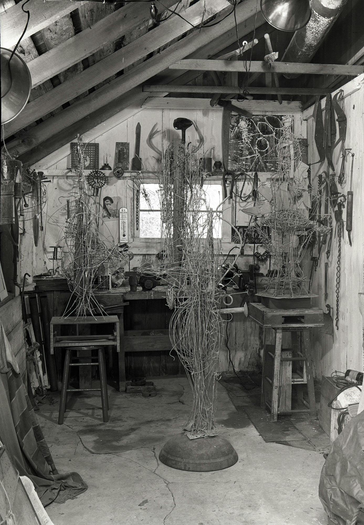 Pousette-Dart's wire sculpture studio, Sloatsburg, NY, c. 1951. – The Richard Pousette-Dart Foundation