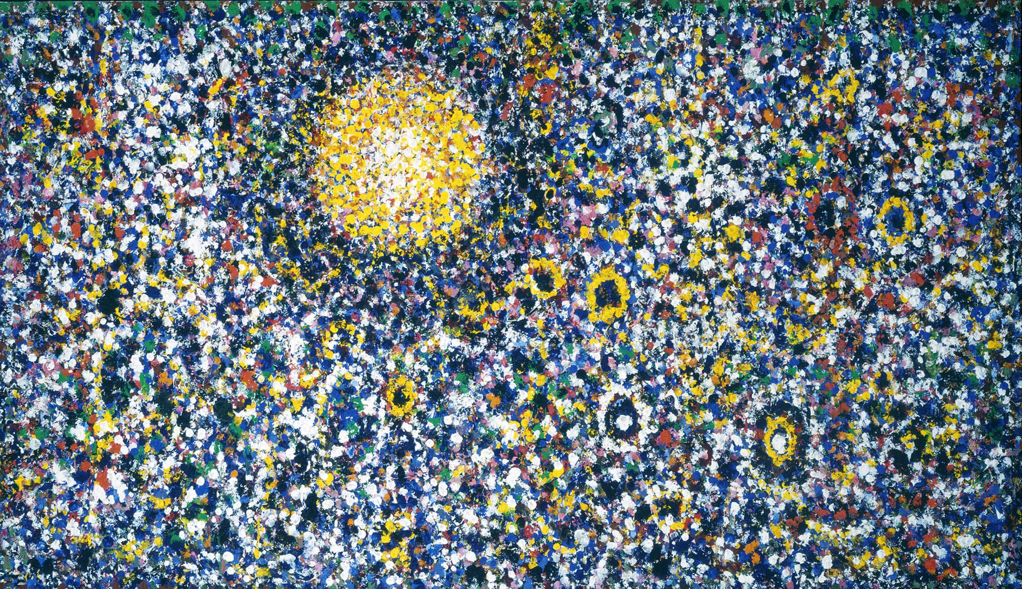 _Dance of Earth and Stars_, 1987–90, acrylic on linen, 42 x 72 in. (106.7 x 182.9 cm), The White House Collection
– The Richard Pousette-Dart Foundation