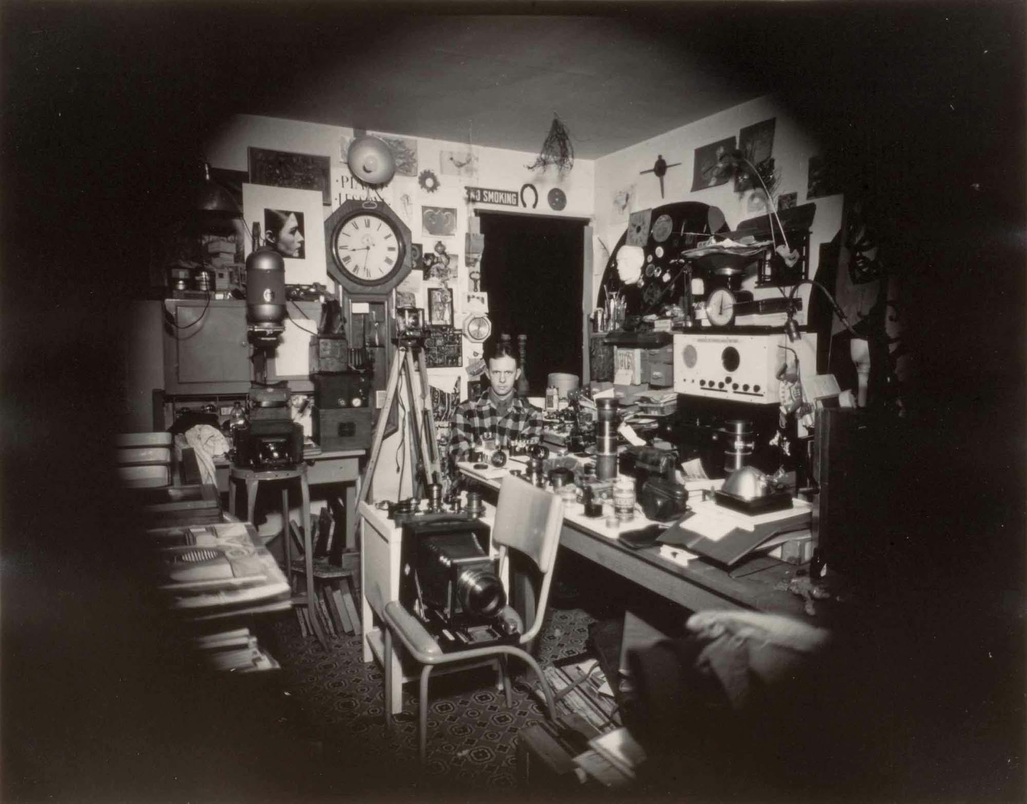 Self-portrait in Photography Studio
1951
Gelatin silver print
10 1/2 x 13 3/4 in. (26.7 x 34.9 cm)
Whitney Museum of American Art, New York, Gift of the Richard Pousette-Dart Estate (T.2017.102)
 – The Richard Pousette-Dart Foundation