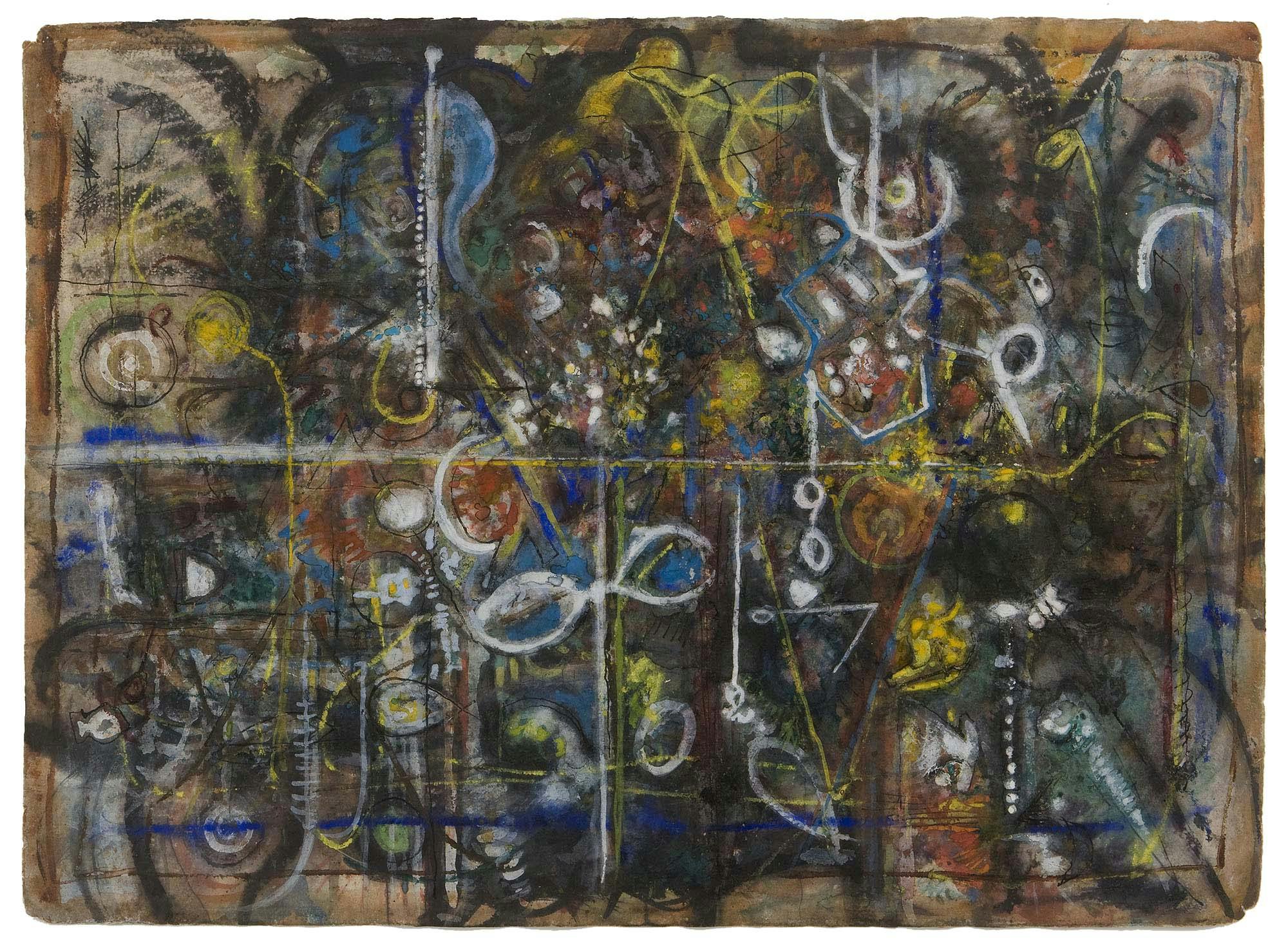Noises of the City
1940
Watercolor gouache, pen, ink, and graphite on paper
23 1/2 x 31 in. (59.7 x 78.7 cm)
Whitney Museum of American Art, New York, Purchase, with funds from the Drawing Committee (2001.21)
 – The Richard Pousette-Dart Foundation