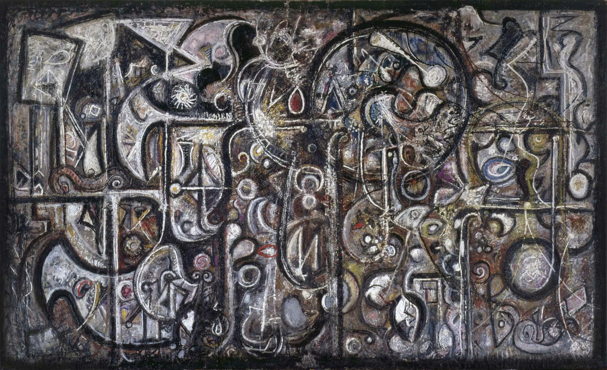 Symphony Number 1, The Transcendental
1941–42
Oil on canvas
86 x 140 1/2 in. (218.4 x 356.9 cm)
The Metropolitan Museum of Art, New York, Purchase, Lila Acheson Wallace Gift (1996.367)
 – The Richard Pousette-Dart Foundation