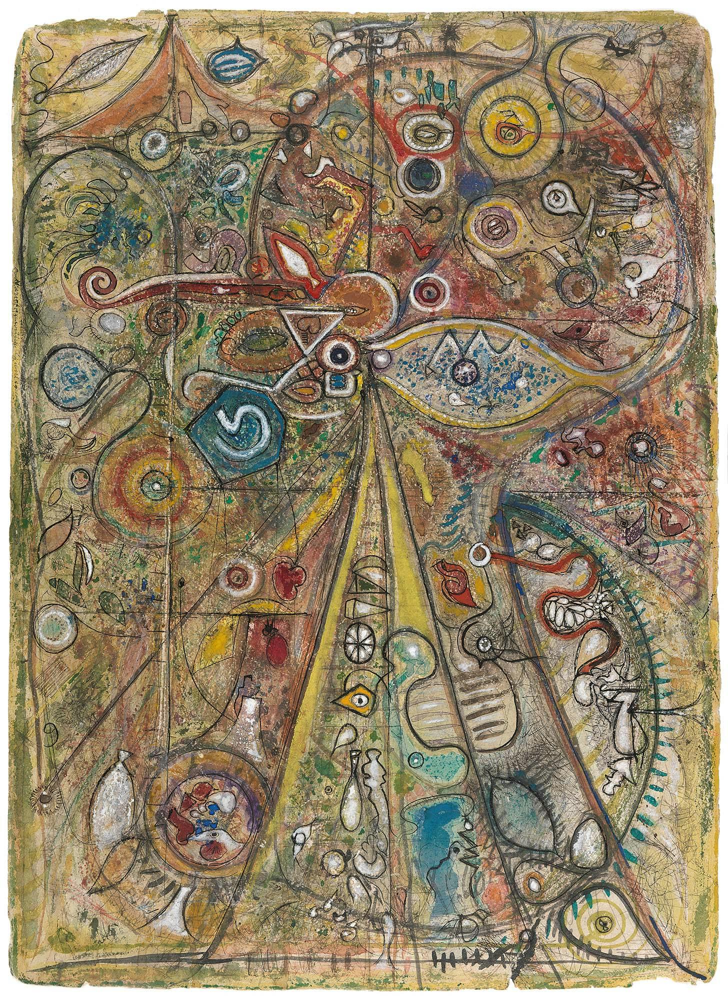 Sea World
1943–44
Watercolor gouache, graphite, and ink on handmade paper on handmade wove paper
31 3/4 x 23 in. (80.6 x 58.4 cm)
Fine Arts Museums of San Francisco: Legion of Honor, San Francisco, Ca., Achenbach Foundation for Graphic Arts, gift from the Estate of Richard Pousette-Dart (2005.121.1)
 – The Richard Pousette-Dart Foundation