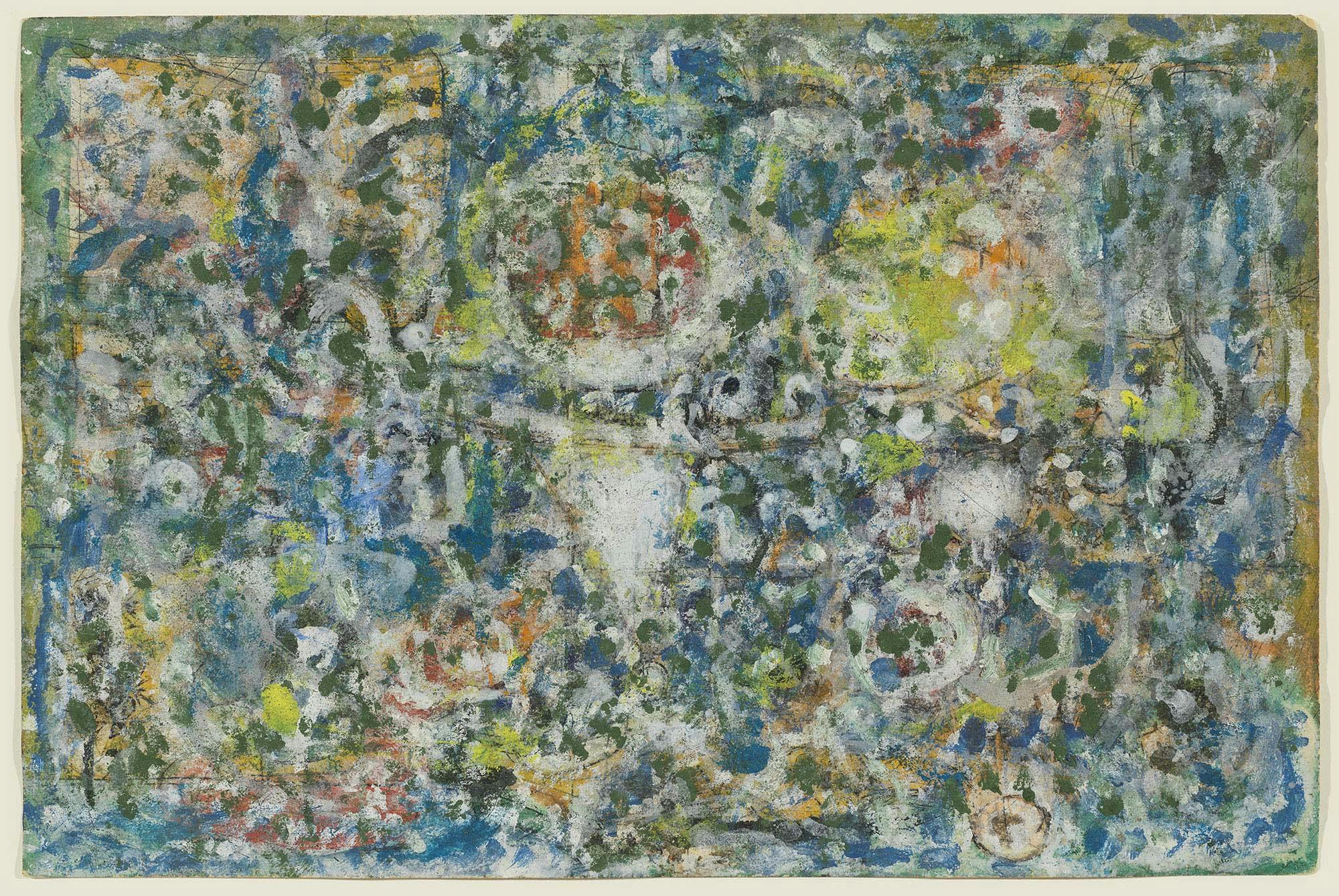 Dance of Spring (Nebulous Garden)
c. 1960
Gouache, watercolor, ink and graphite on paper
11 7/8 x 17 7/8 in. (30.2 x 45.4 cm)
 – The Richard Pousette-Dart Foundation