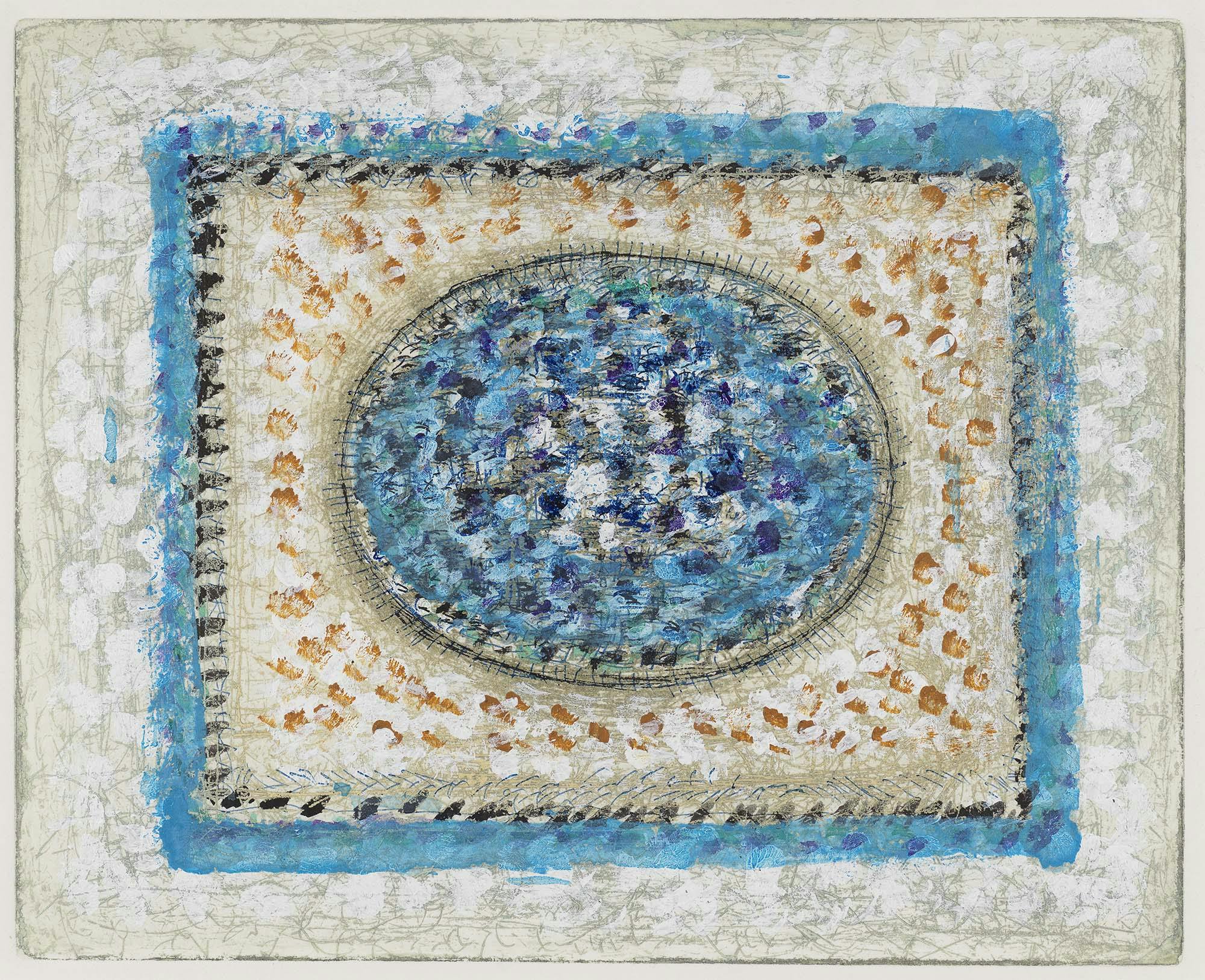Blue Sonata
1980
Etching with acrylic
Plate: 8 x 9 7/8 in. (20.3 x 25.1 cm)
Sheet: 13 5/8 x 16 5/8 in. (34.6 x 42.2 cm)
 – The Richard Pousette-Dart Foundation