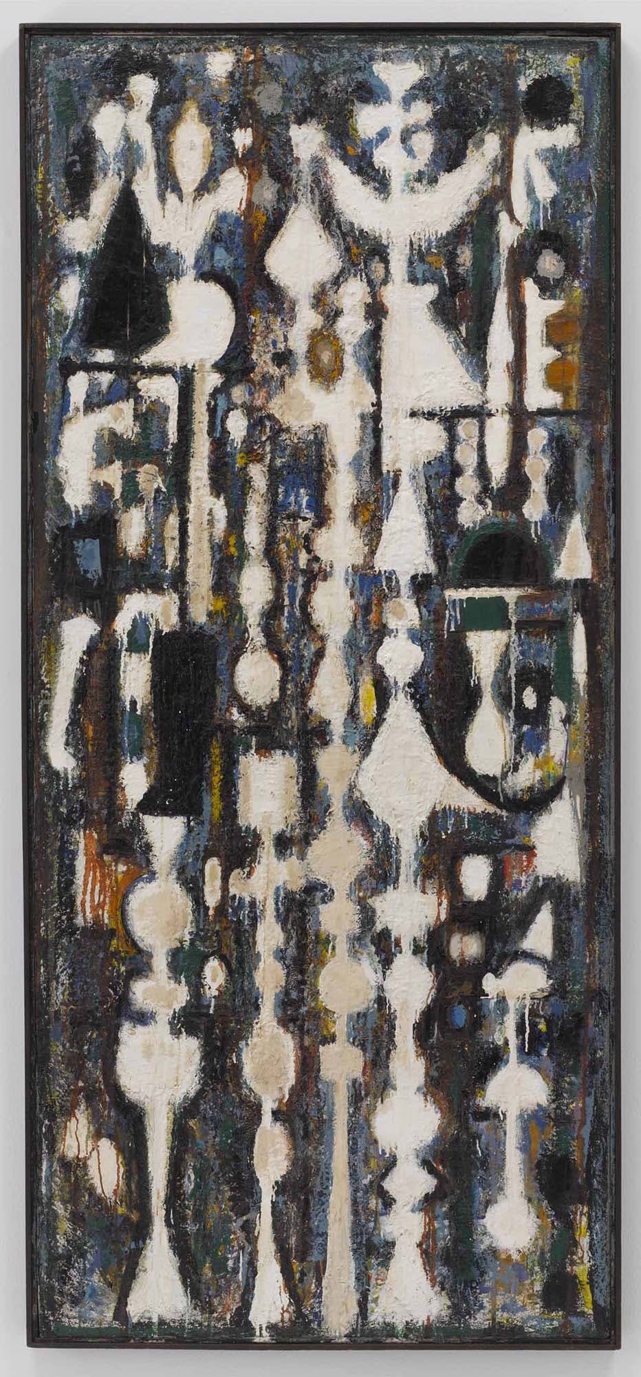 Pillars of Odysseus
1949
Oil enamel, and collage on canvas
80 x 35 in. (203.2 x 88.9 cm)
 – The Richard Pousette-Dart Foundation