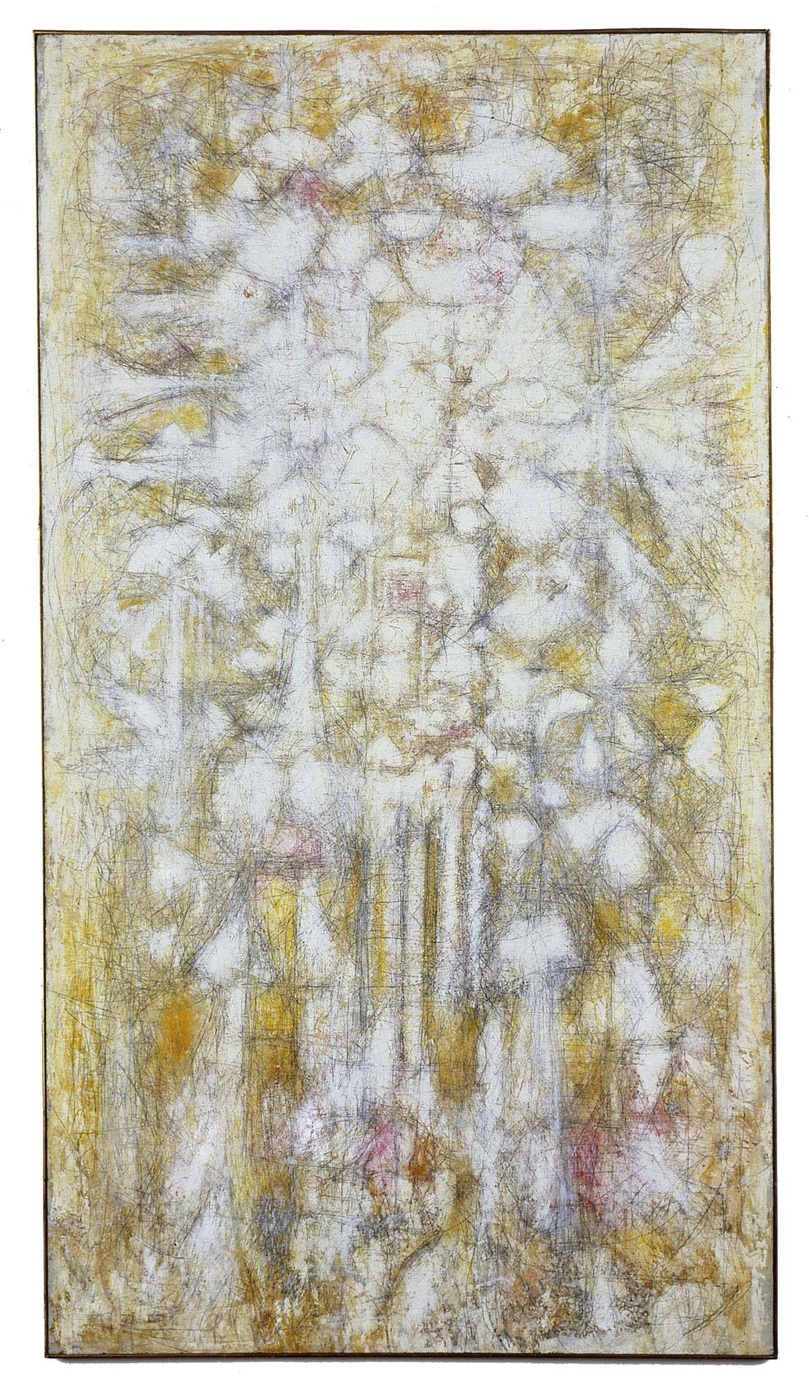 Golden Dawn
1952
Oil and graphite on linen
93 1/2 x 51 1/2 in. (237.5 x 130.8 cm)
North Carolina Museum of Art, Raleigh, N.C., Bequest of Fannie and Alan Leslie (2006.21.16)
 – The Richard Pousette-Dart Foundation