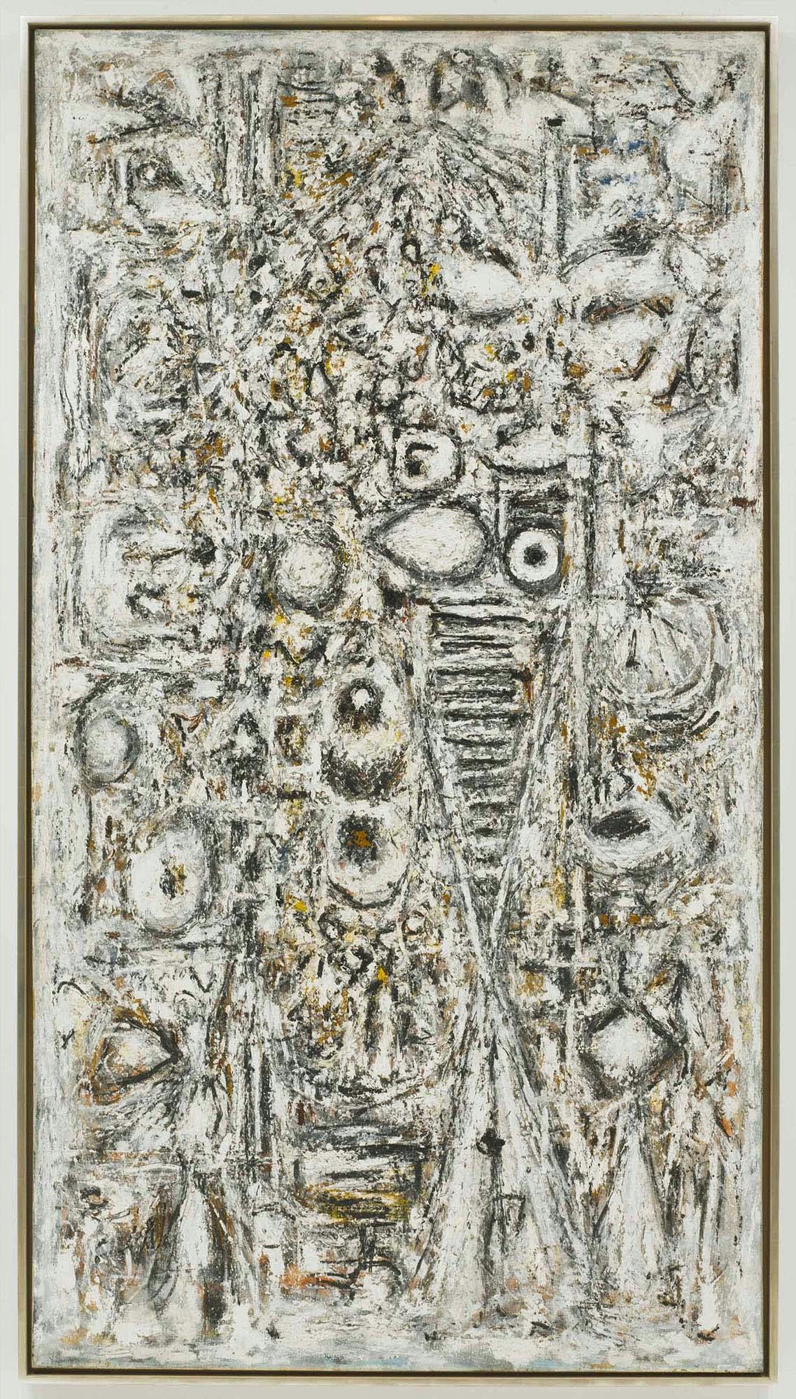 Shadow of the Unknown Bird [Illumination]
1955–58
Oil on linen
95 1/2 x 52 1/2 in. (242.6 x 133.4 cm)
Colby College Museum of Art, Waterville, Maine
 – The Richard Pousette-Dart Foundation