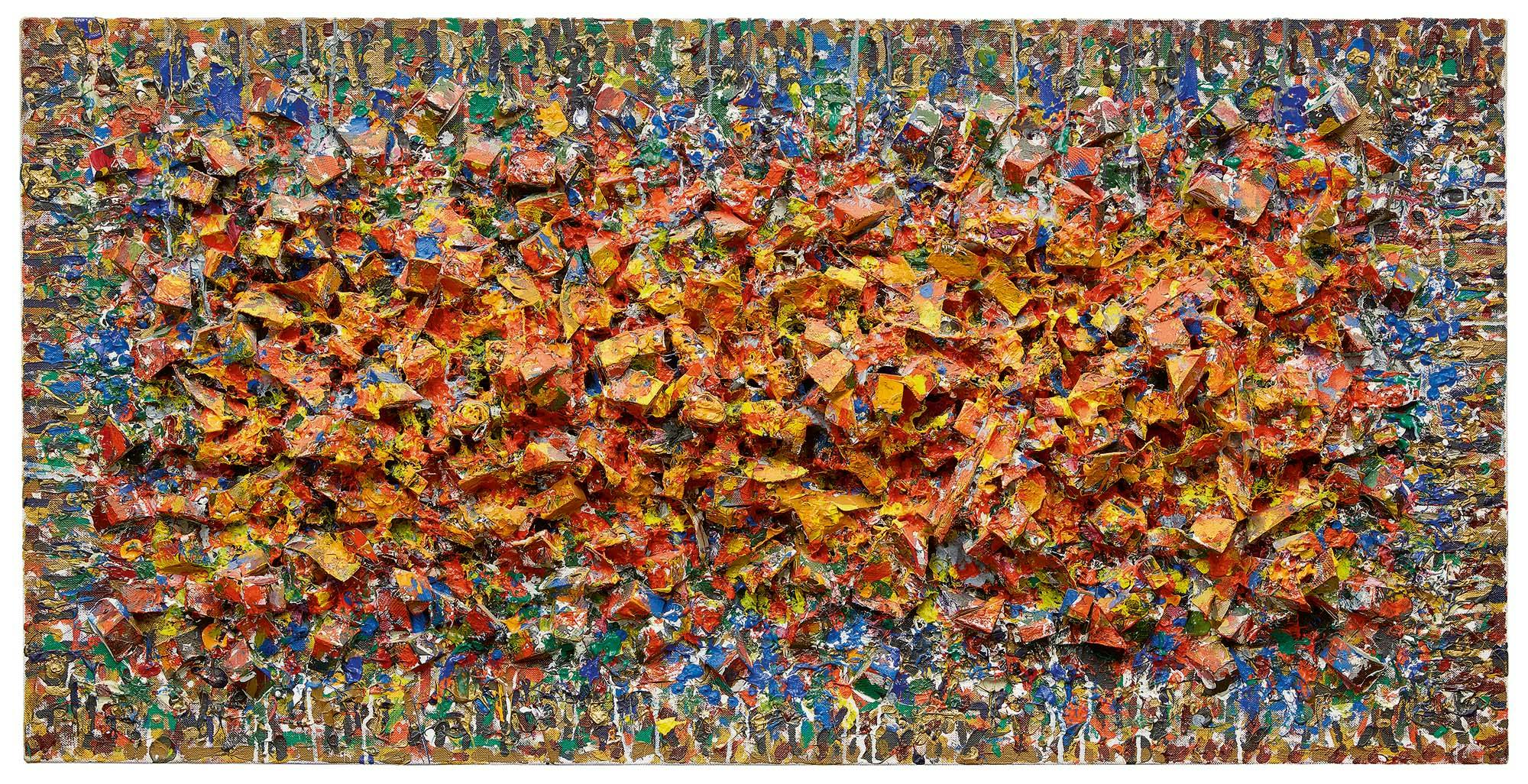 Golden Crystal
1986
Acrylic and mixed media on linen
33 x 66 in. (83.8 x 167.6 cm)
 – The Richard Pousette-Dart Foundation