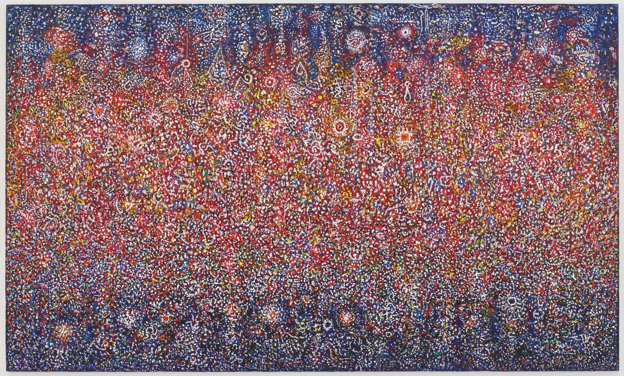 Celebration Birth
1975–76
Acrylic on linen
72 1/8 x 120 1/8 in. (183.2 x 305.1 cm)
 – The Richard Pousette-Dart Foundation